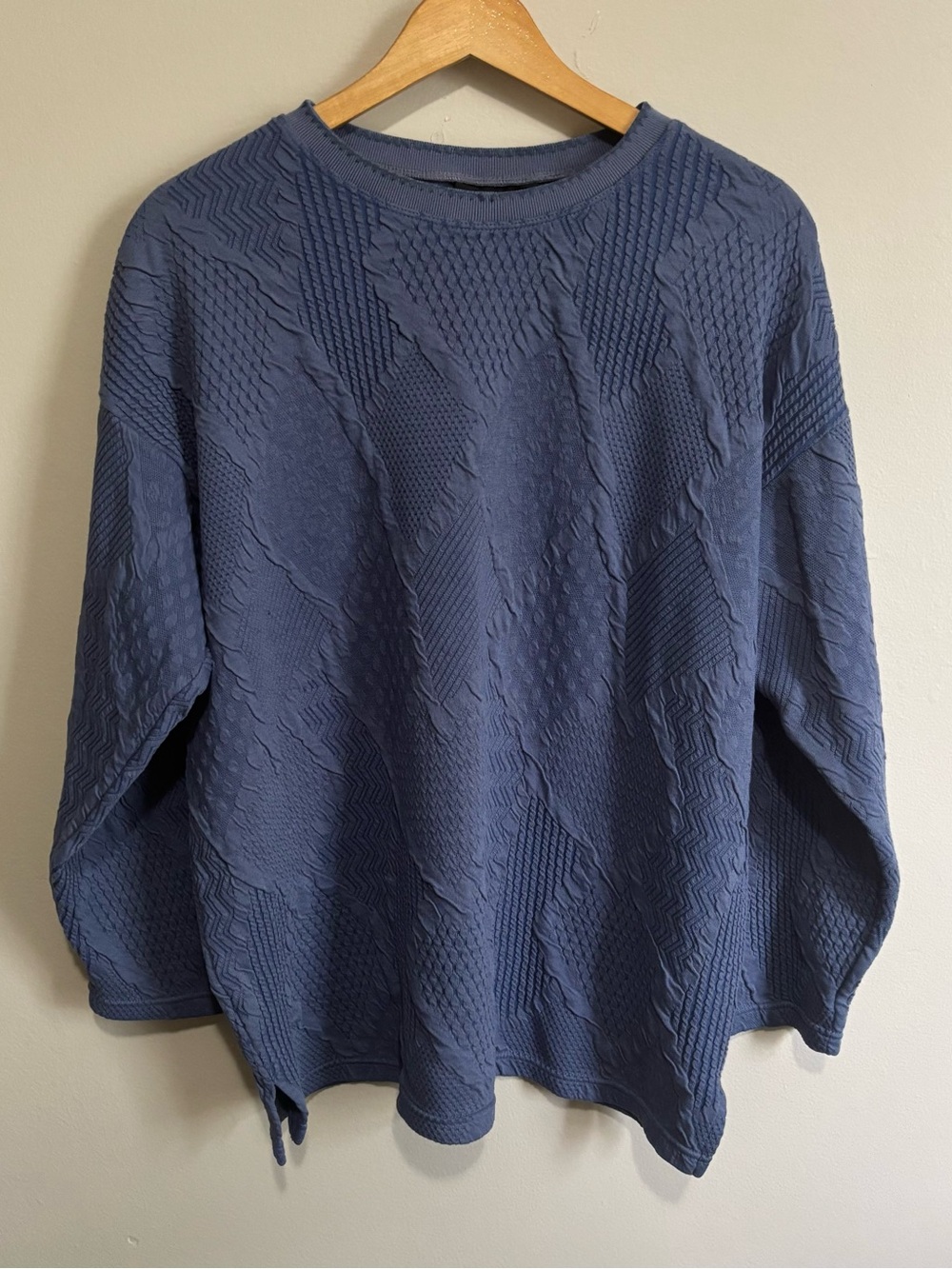Pasta Blue Textured Patchwork Knit Oversized Crewneck Sweater M